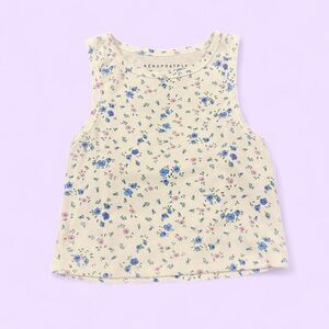 Aeropostale Women's White and blue floral tank top